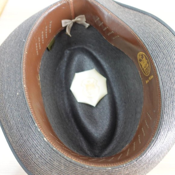 VINTAGE KNOX Hat Adult 7 1/4 Brown Panama Straw Trilby Jazz Cuban Summer 90s - Picture 15 of 16